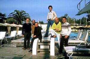 WMG: Warner Bros Records, Elektra Records, and Atlantic Records Execs 1974: (Left to Right) Jerry Wexler, Mo Ostin, Neshui Ertegun, David Geffen_Ahmet Ertegun, and Joe Smith