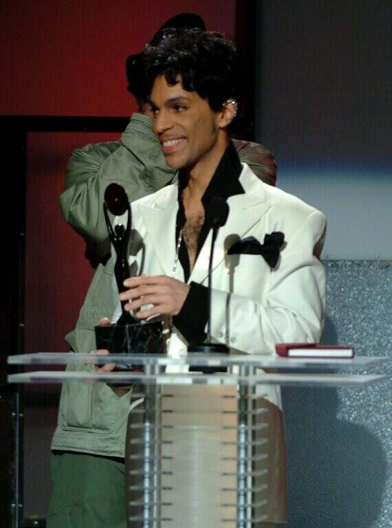 Prince accepting his honors at The 19th Annual Rock & Roll Hall of Fame Induction Ceremony