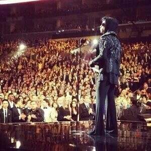 Prince onstage at the 55th Grammys