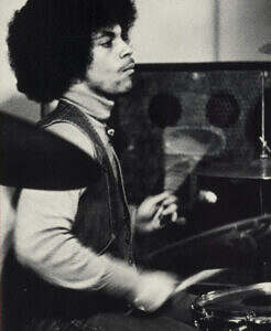 Prince on drums, recording his debut album "For You" in 1978