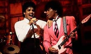 Morris Day and Jesse Johnson onstage with The Time, 1982