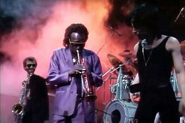 Prince and Miles Davis onstage at Paisley Park, New Year's Benefit Show in 1987