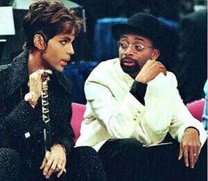 Prince and Spike Lee courtside at an NBA game in 1998