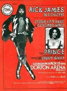 Flyer for Rick James "Fire It Up" Tour with opening act Prince