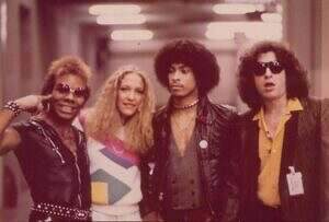 Dez Dickerson, Jamie Shoop (tour manager), Andre Cymone, and Matt Fink, 1980