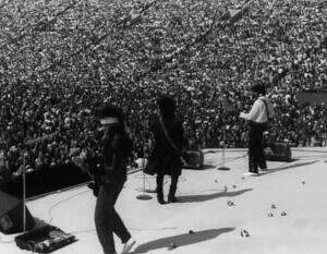 Prince and the band onstage opening for The Rolling Stones in October 1981