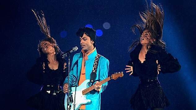 Prince and backing dancers perform Super Bowl 41 halftime show